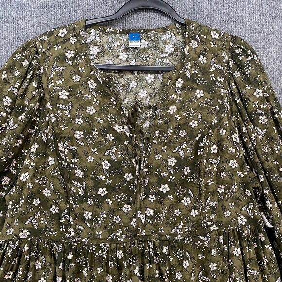 Old Navy Dress‎ Womens XL Green Floral V-Neck Boho Cottagecore Peasant Western - Picture 2 of 10